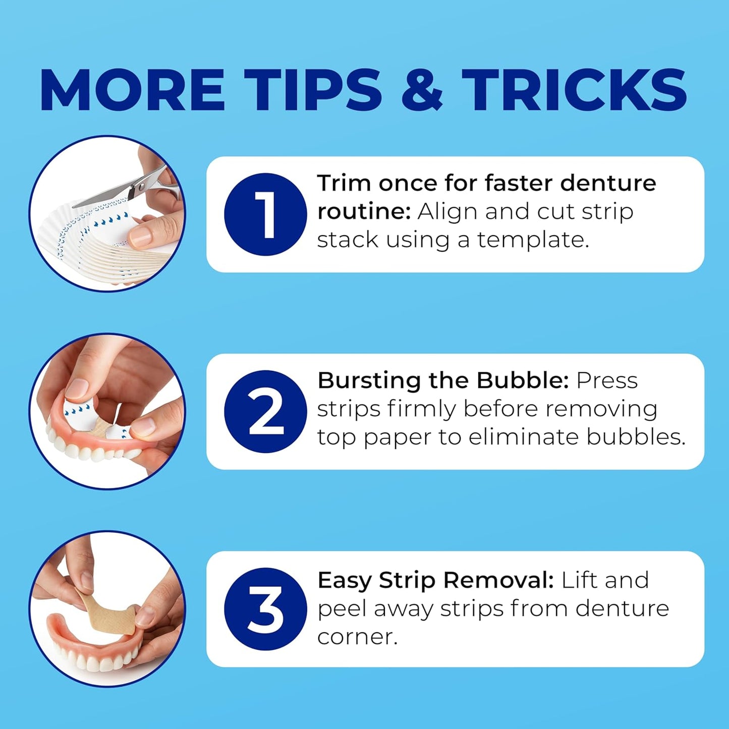 Secure Denture Adhesive Strips – Zinc Free – Waterproof – Comfortable Cushion Fit for Lowers – Extra Firm All-Day-Hold – No Mess – Clean Ingredients – 15 Strips (1 Pack)