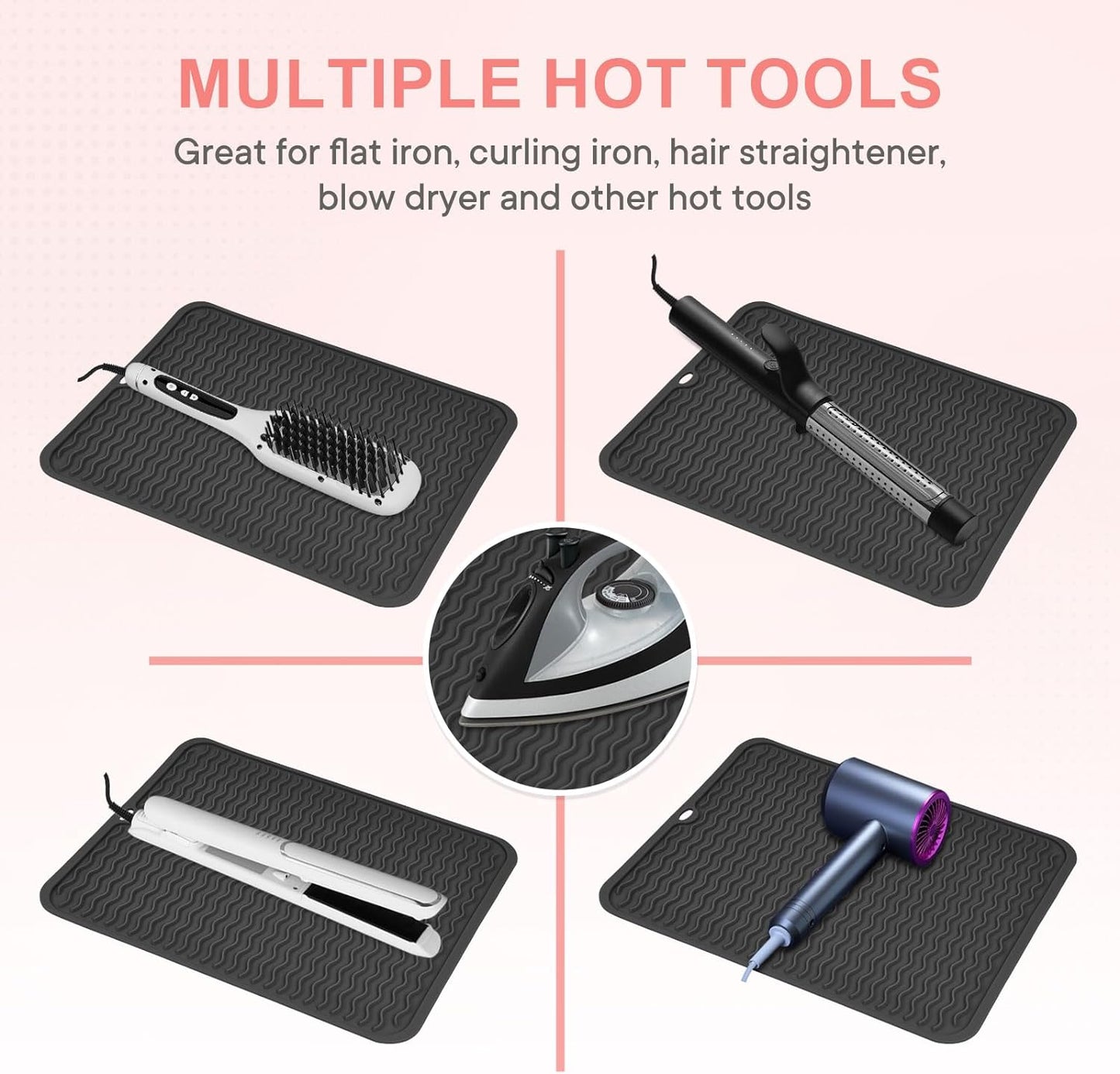 Oversize Silicone Heat Resistant Mat, Portable Travel Mat Cover with Velcro for Curling Irons, Flat Irons, Hair Straightener and Hot Hair Styling Tools(14.2" x 11")