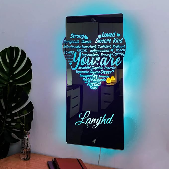 Personalised Name Affirmation Mirror Neon Sign, Custom Acrylic Positive Affirmations Wall for Kids Affirmations Hanging, Men Women Kids Inspirational Inspirational Positive Quotes Sayings Wall Decor (Style 3)