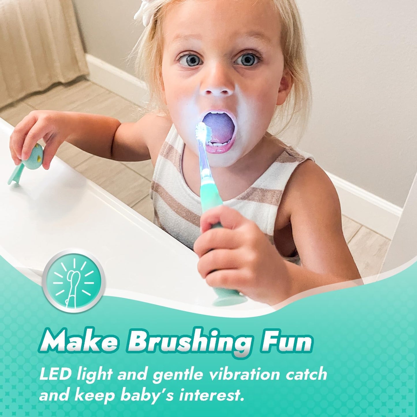 Papablic Toddler Sonic Electric Toothbrush Kids for Ages 1-3 Years, Baby Electric Toothbrush with Cute Dino Cover and Smart LED Timer, 2 Brush Heads (Jo)