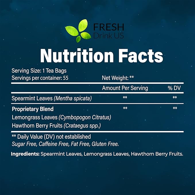 FreshDrinkUS, Premium 55 Tea Bags Better Sleep Herbal Tea | Caffeine-Free Loose Leaf Blend with Spearmint Leaves, Lemongrass Leaves, and Hawthorn Berry – Naturally Refreshing and Aromatic.