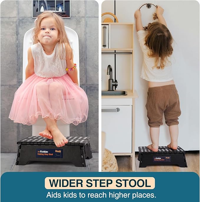 Flottian 5" Folding Step Stool for Adults and Kids 15-Inch Extra Wide Stool Holds Up to 300 lbs,Non-Slip Folding Stools with Handle,Compact Plastic Foldable Step Stool for Bathroom,Kitchen,ect