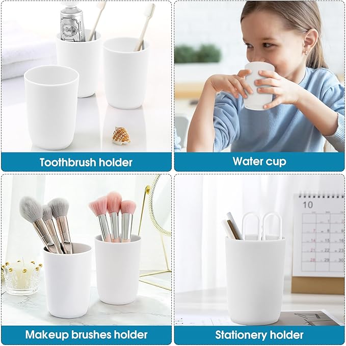 Topsky 4pcs Bathroom Tumbler Toothbrush Plastic Tumblers Water Tumbler Reusable Drinkware Mouthwash Cup, White