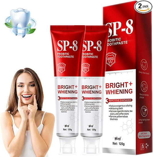 2PCS SP-8 Toothpaste, SP-8 Probiotic Whitening Toothpaste, for Fresh Breath, Protects Teeth & Oral Health, Rich Foam & Easy Rinse, Deep Cleaning Care