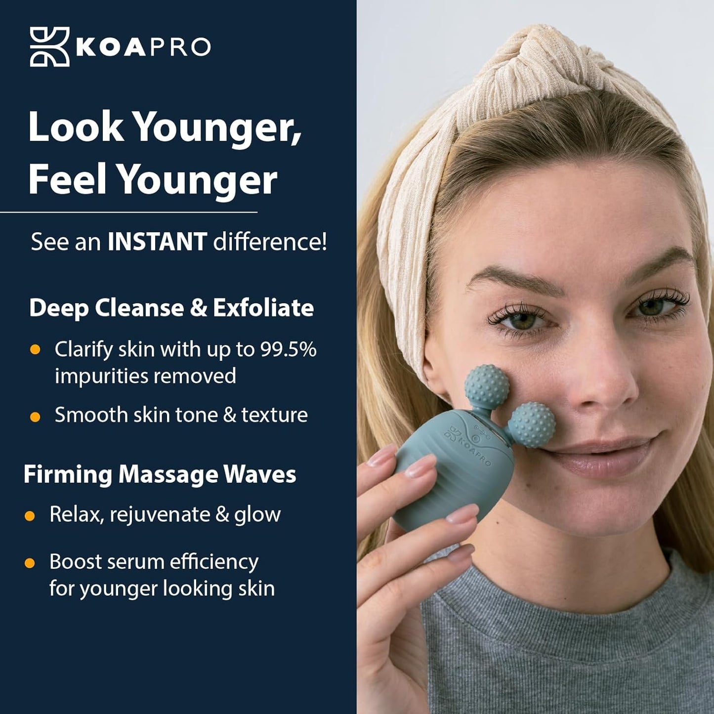 KOAPro Facial Cleansing Brush Exfoliating Face Scrubber for Women and Men, Waterproof Face Brush Cleanser, 3-in-1 Rechargeable Electric Facial Massager Tool, Reusable Sonic Silicone Scrubber