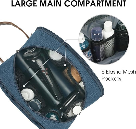 WANDF Travel Toiletry Bag for Men Large Toiletries Shaving Bag Water Resistant Hanging Dopp Kit Travel Accessories Bag for Women Men (Blue)