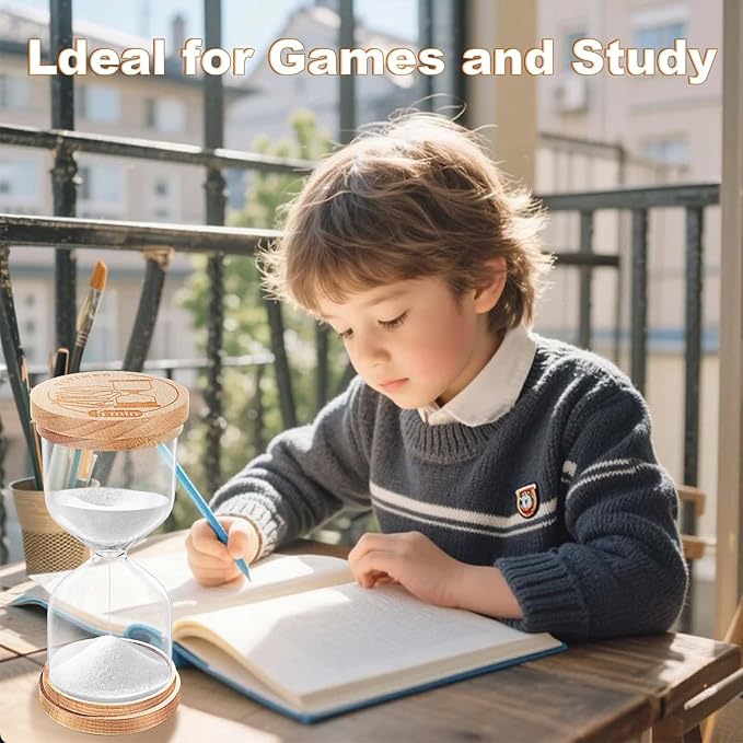 Sand Timer 10 Minute, White Sand Clock for Kids, Beech Wooden Hourglass, Small Sandglass 10 Min for Classroom,Game, Classroom,Decorative (White)