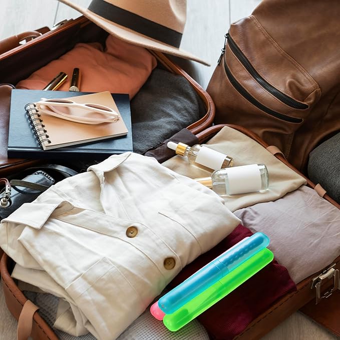 48PCS Toothbrush Holders Bulk, Portable Plastic Dust-Proof Breathable Toothbrush Holder, Travel Tooth Brush Case, 4 Colors, for Travel, Camping, Home, Business