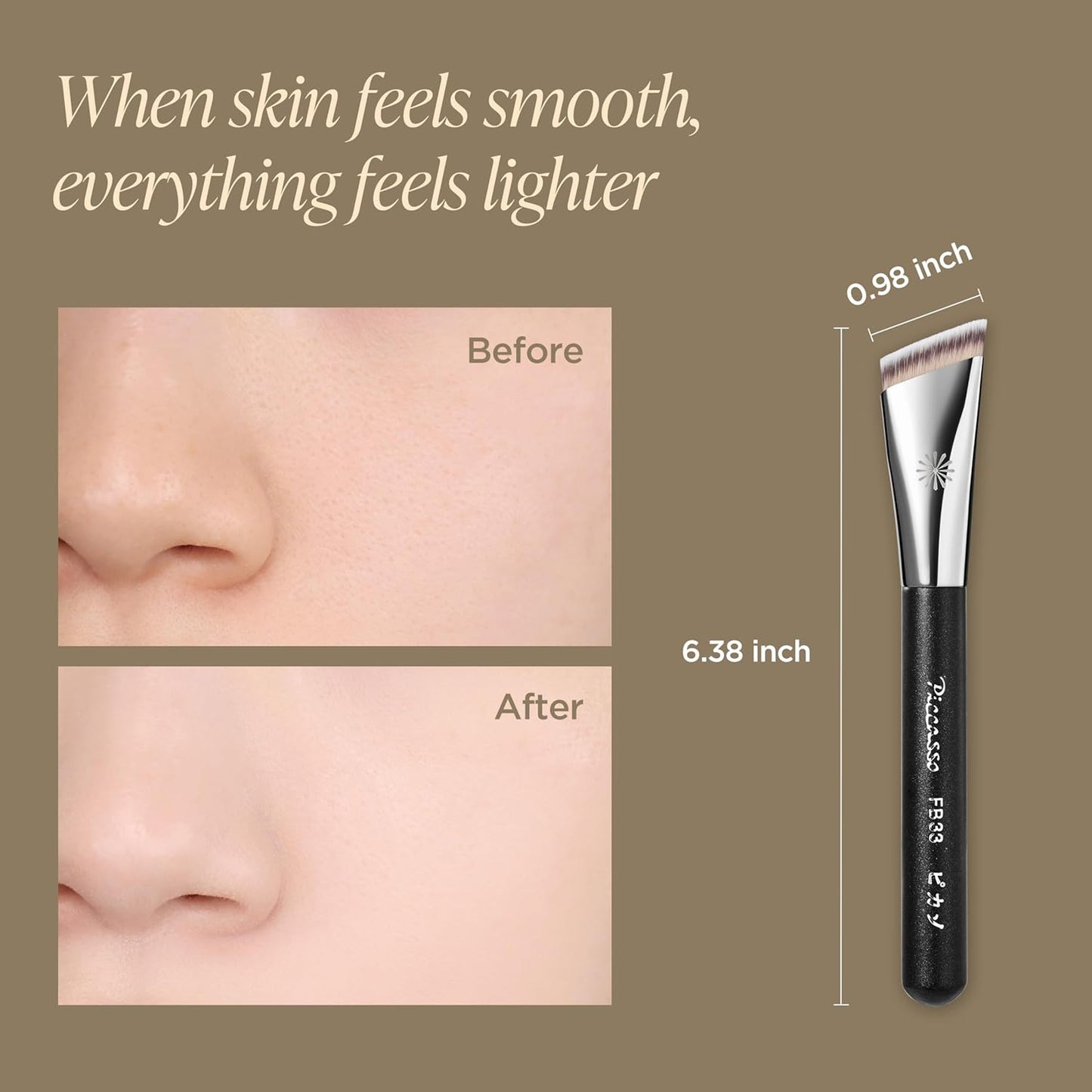 Piccasso FB33 Foundation Brush – Tapping Cover Brush for Liquid & Cream Foundation, Fills Pores with Soft Bristles for Smooth and Flawless Face Makeup, Professional Korean Beauty Tool