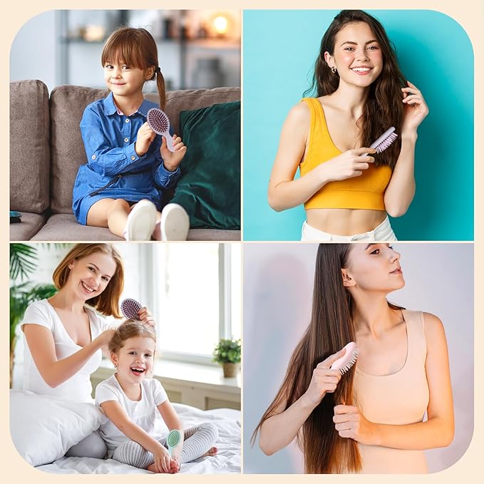 4Pcs Mini Hair Brush, Travel Detangling Brush for Girls Boys Kids Women Men, Pocket Small Hairbrush for Thick Curly Thin Long Short Wet or Dry Hair No Tangle