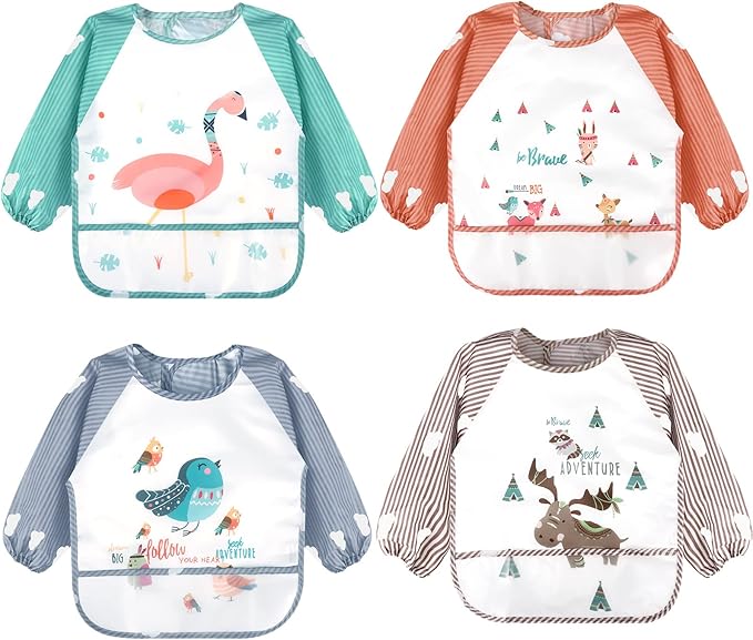 Accmor Long Sleeve Baby Bibs, Waterproof Sleeved Bibs Smock for Toddler Baby Girls Boys Eating Feeding