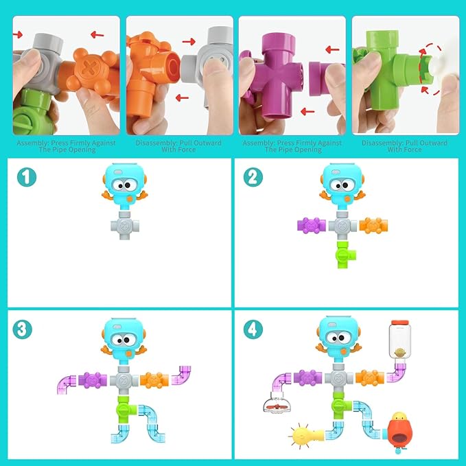 Bath Toys for Kids Ages 3-8, STEM 21 Pack | DIY Water Pipe Assembly Kit with Storage Bag | Educational Bath Toys for Toddler 3-5 |Toddler Bath Toy with Interactive Features for Cognitive Development