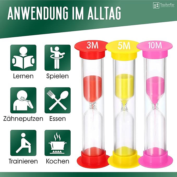 Sand Timer for Kids Set of 12 Small Colorful (Multi) Hour Glass Acrylic Covered Clock - 2 Pcs Each for 30Sec 1Min 2Min 3Min 5Min 10Min for Classroom, Home & Kids Room