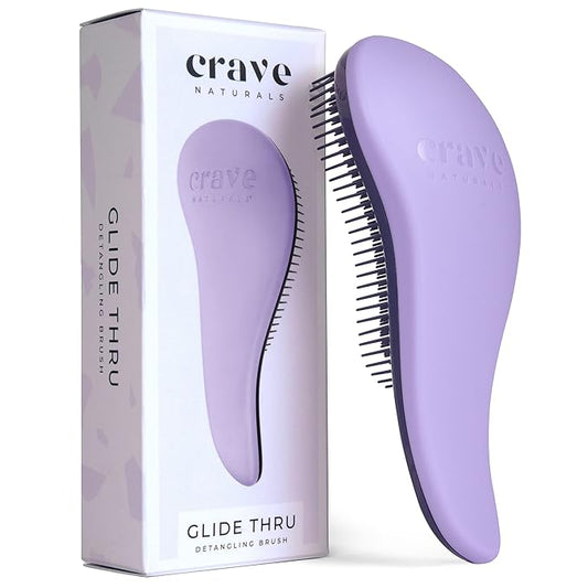 Crave Naturals Glide Thru Hair Brush - Detangler Brush for Curly, Straight, Wet or Dry Hair - Gentle Detangling Brushes for Adults, Kids, Toddlers - Hair Accessories for Women, 7.5x3 - Purple