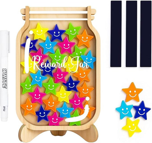Magnetic Reward Jar, 9" DIY Name 40+ Tokens Star Face Magnetic Reward Jar Gifts for Classroom, Classroom Management Tool, Reward Jars for Kids Magnetic, Back to School Gift for Kids