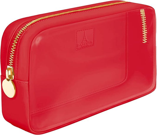 DANCOUR Small Clear Makeup Bag – Mini Pouch for Purse, Red Cosmetic Travel Case, Compact Clear Cosmetic Bag, Mini Pouch for Purse