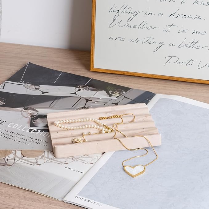 Soap Holder, Marble Soap Dish for Shower, Bar Soaps Holder with Water Ripple Design, Easy Cleaning Soaps Saver for Kitchen Sink，Bathroom, Executive Indian Natural Stone Soap Tray(Phalodi)