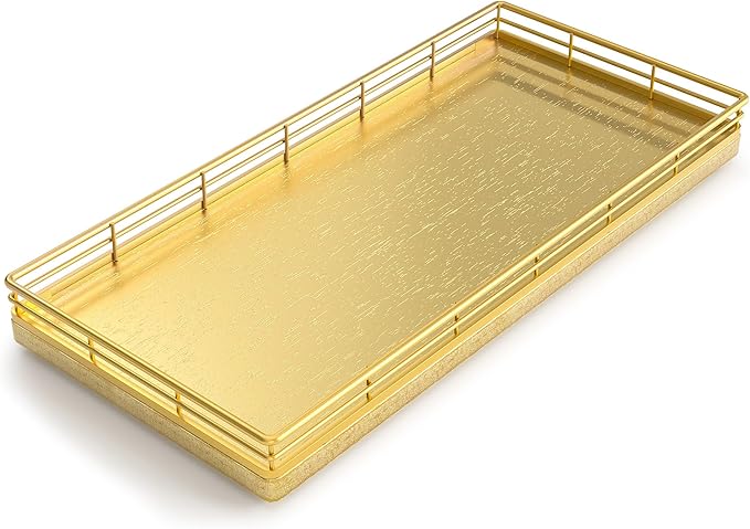 Oak Bathroom Toilet Tank Tray, 13" Wood Toilet Paper Storage Basket Back of Toilet Basket Organizer, Vanity Tray for Perfume Makeup Candle Kitchen Counter Coffee Table Decor, Gold