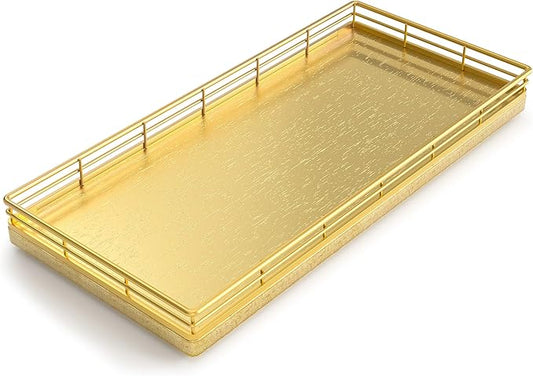 Oak Bathroom Toilet Tank Tray, 13" Wood Toilet Paper Storage Basket Back of Toilet Basket Organizer, Vanity Tray for Perfume Makeup Candle Kitchen Counter Coffee Table Decor, Gold