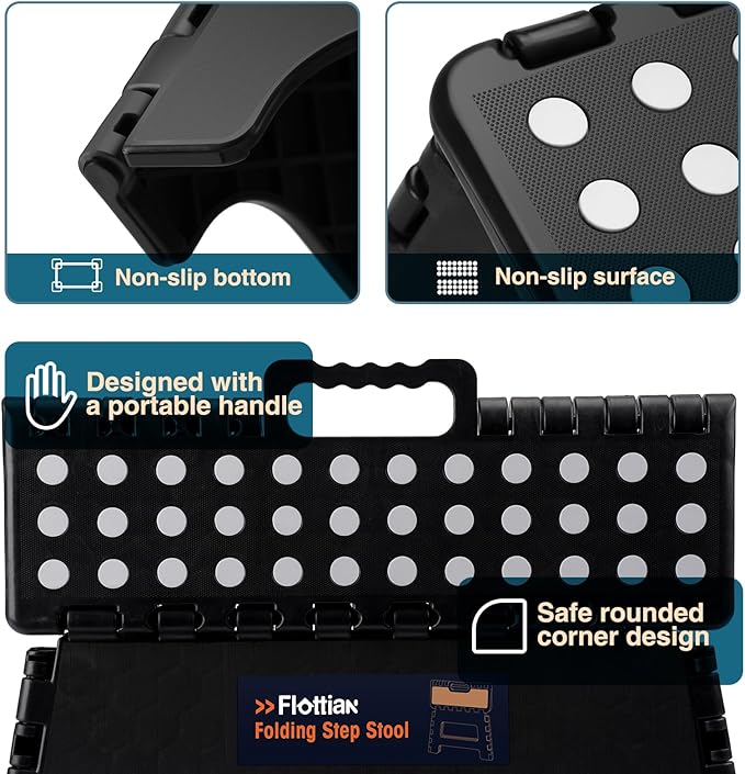 Flottian 5" Folding Step Stool for Adults and Kids 15-Inch Extra Wide Stool Holds Up to 300 lbs,Non-Slip Folding Stools with Handle,Compact Plastic Foldable Step Stool for Bathroom,Kitchen,ect