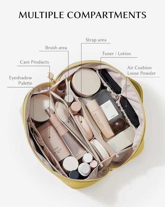 EACHY Travel Makeup Bag,Large Capacity Cosmetic Bags for Women,Waterproof Portable Pouch Open Flat Toiletry Bag Pattern Makeup Bag