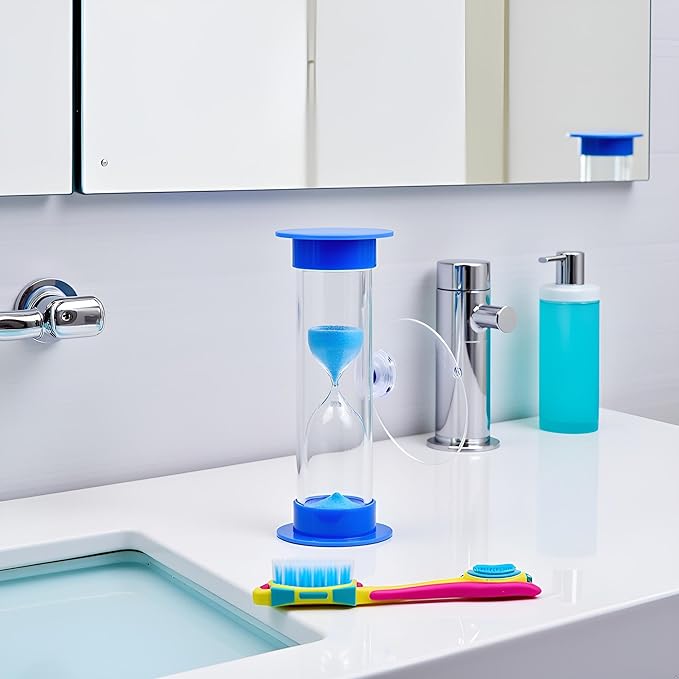 2Pcs Blue Toothbrush Timer for 2mins Sand Clock Timer 2 Minute Sand Timer, Plastic Suction Cup Hourglass Sandglass Desktop Ornament Party Favors