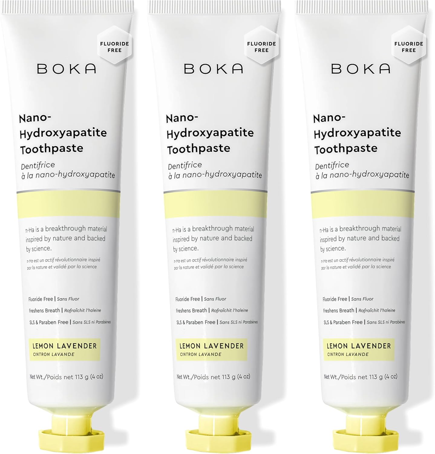 Boka Fluoride Free Toothpaste, Nano Hydroxyapatite Toothpaste, Appropriate for Sensitive Teeth - for Adult, Kids Oral Care - Lemon Lavender Flavor, 4 Fl Oz 3Pk US Manufactured