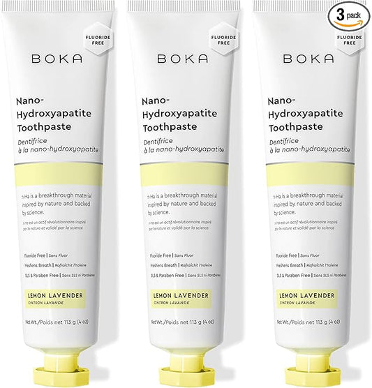 Boka Fluoride Free Toothpaste, Nano Hydroxyapatite Toothpaste, Appropriate for Sensitive Teeth - for Adult, Kids Oral Care - Lemon Lavender Flavor, 4 Fl Oz 3Pk US Manufactured