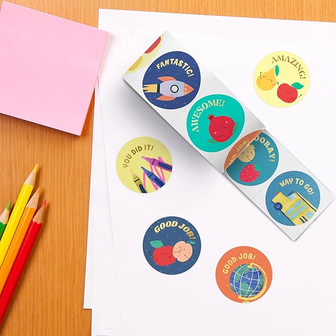 Mobiusea Creation Classroom Stickers | Gold Foil Good Job Stickers |1 Inch | 1000pcs Academic and Fruit Reward Stickers, Motivational Stickers for Kids, Teacher, Elementary, School, Preschool