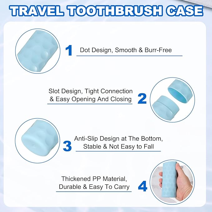 uxcell 2Pcs Travel Toothbrush Case, 8.1x1.4x1 Portable Travel Toothbrush Holder with Dot, Plastic Toothpaste Container for Bathroom, Gym, Business Trip, Camping, Sky Blue