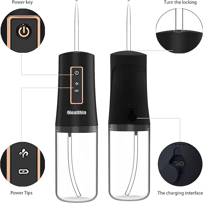 iHealthia-Water-Flosser-Teeth-Oral-Irrigator,Rechargeable-Waterproof,Portable Cordless,Water flossers, 3 Modes 4 Nozzles, for Home&Travel