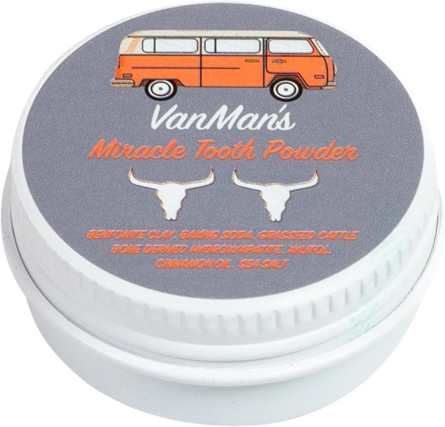 Vanman's - Tiny Cinna-Bone Tooth Powder - Fluoride-Free Remineralizing Tooth Powder with Baking Soda, Grassfed Cattle Bone, Cinnamon Oil, Sea Salt, Bentonite Clay for Teeth - 0.25 oz