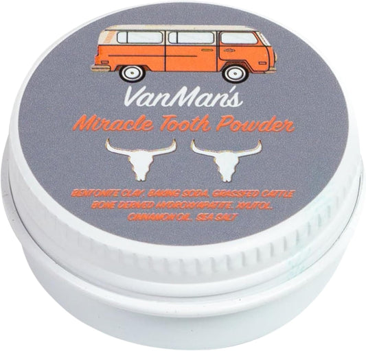 Vanman's - Tiny Cinna-Bone Tooth Powder - Fluoride-Free Remineralizing Tooth Powder with Baking Soda, Grassfed Cattle Bone, Cinnamon Oil, Sea Salt, Bentonite Clay for Teeth - 0.25 oz