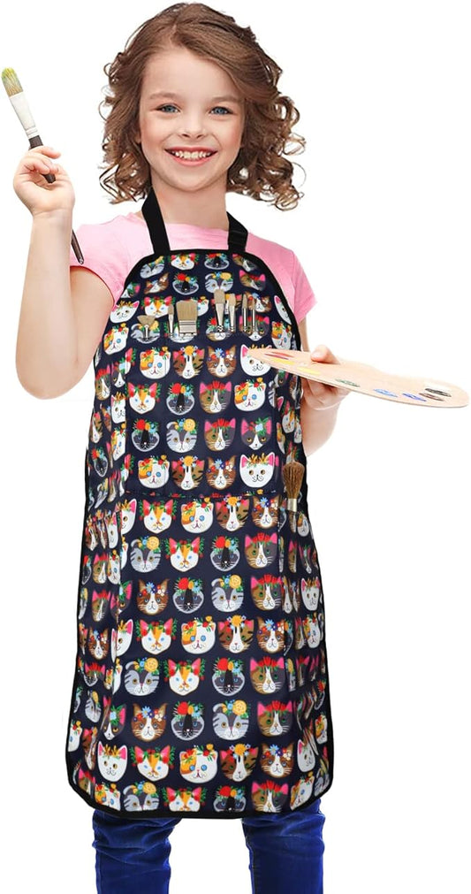 FreeNFond Kids Apron Adjustable Child Apron with 4 Pockets for Baking Painting