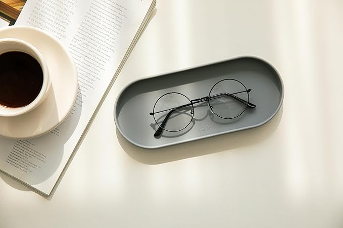 Lazy K Silicone Tray - Small Vanity Tray Organizer - Spoon Rest Holder - Multi-Purpose Modern Kitchen Sink, Bathroom, Counter Organizer (Light Grey)