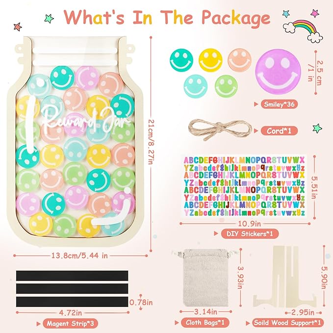 Magnetic Reward Jars for Kids,Personalized Reward Jar with Colorful Letter Stickers,Good Behavior Responsibility Training Tool for Kids,Ideal for Classroom and Home Reward System