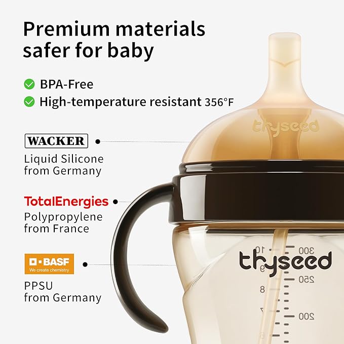 thyseed PPSU Weighted Straw Cup with Handles Toddlers Transition Bottles to Sippy Cups No Spill Learner Milk Water Baby Bottle Soft Silicone Spout Dishwasher Safe BPA Free 6+ Months 10oz/300mL 2 Pack