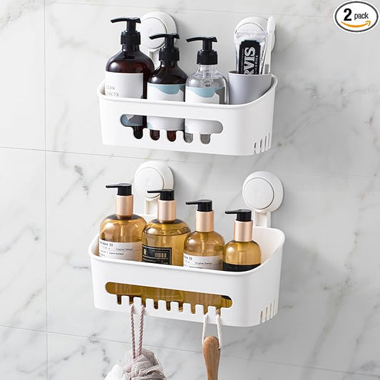 LEVERLOC Shower Caddy Suction Cup Shower Shelf Basket Suction Pack of 2 One Second Installation Removable Powerful Bathroom Organizer Max Hold 22lbs Shower Storage Plastic