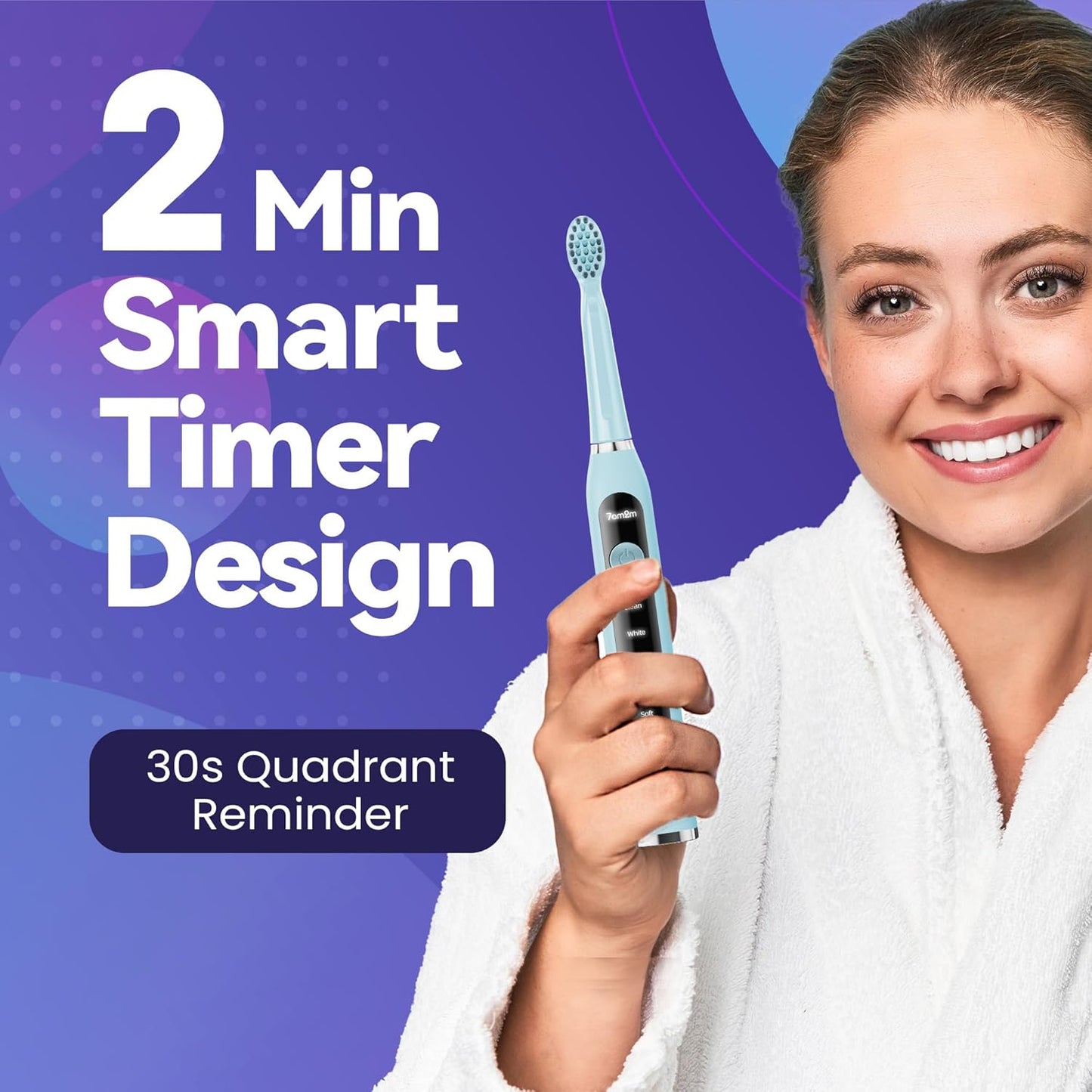 7AM2M Sonic Electric Toothbrush for Adults High Power Rechargeable Toothbrushes with 6 Brush Heads,5 Adjustable Modes, Built-in 2-Minute Smart Timer,3 Hours Fast Charge for 45Days Blue