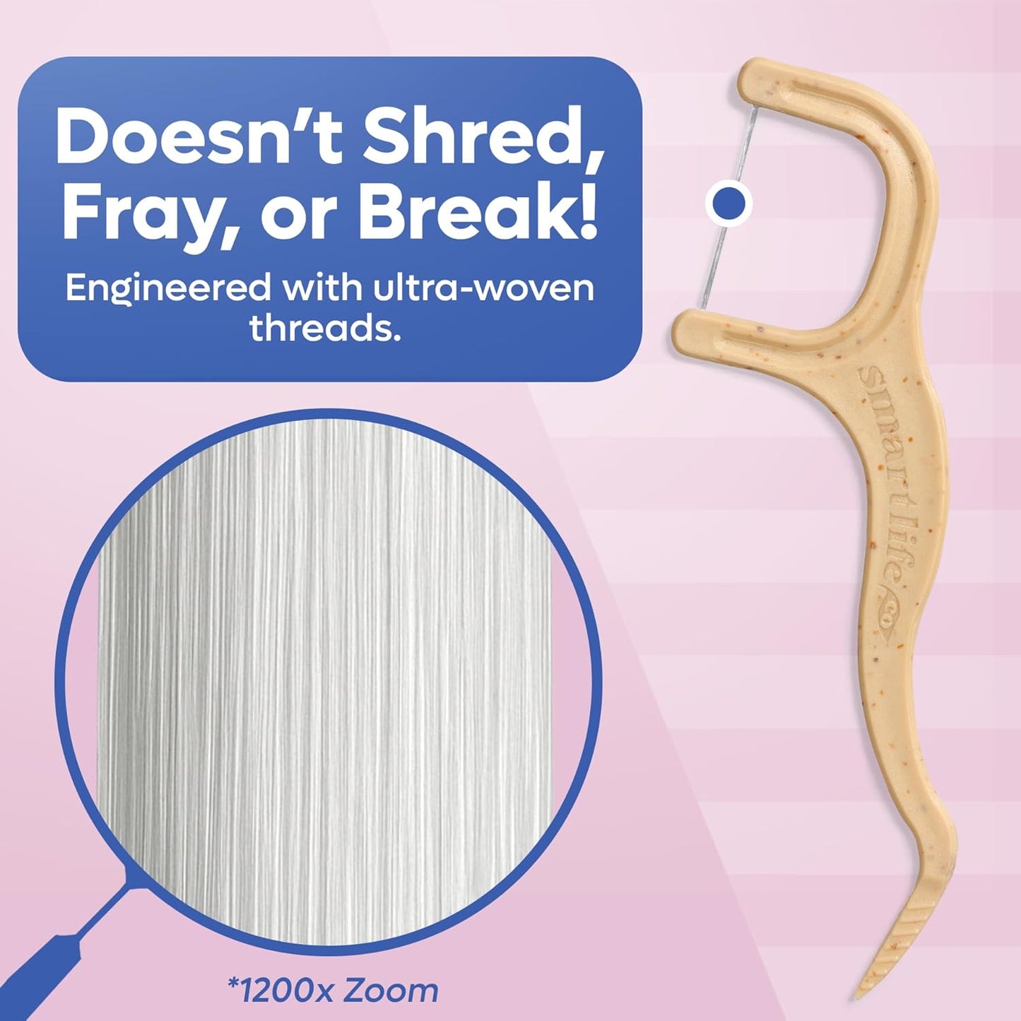 SmartLifeco Eco-Friendly Dental Floss Picks (200ct) - Flossers Made With Straw Wheat Blend, Strong Anti-Shred Thread For Tight Gaps, Tooth Pick Stick For Adults, Soft on Gum & Teeth, Vegan, Unflavored