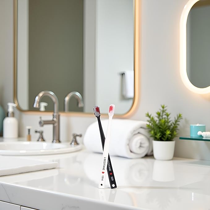 2Pcs Toothbrushes Black and White Heart Shaped Couple toothbrushes eco Friendly Nano toothbrushes Dental Care Brush Manual Firm Bristles, Toothbrush Advanced Design Toothbrushe,Oral Care