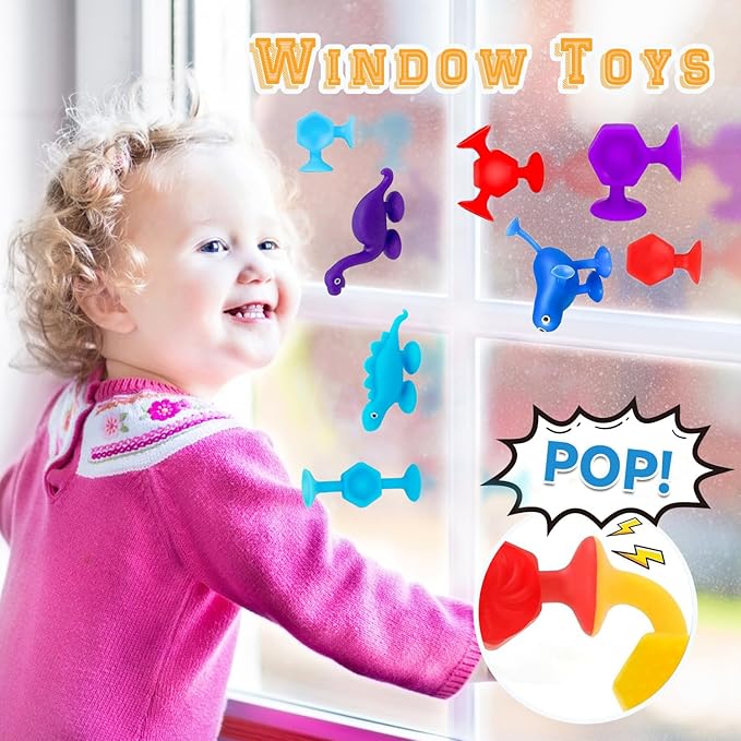Suction Bath Toys for Kids, 27 Pcs Silicone Bathtub Suction Cup Toys, Travel Sensory Window Building Toys for Toddlers Boys Girls 3 4 5 6 Year Old