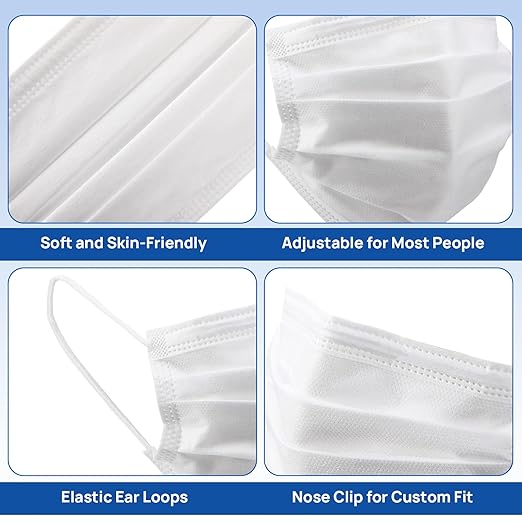 JMU Disposable Face Masks, (40Box, 2000Pcs) 4-Ply ASTM Level 3 Medical Mask for Adults, White
