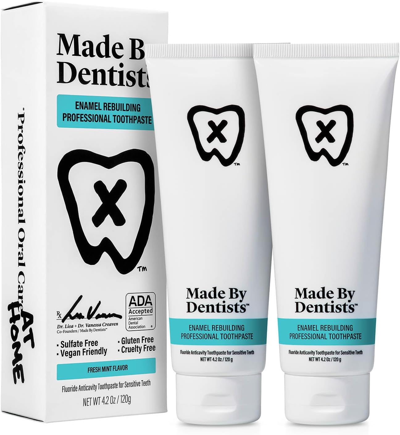 Made by Dentists Professional Enamel Rebuilding Toothpaste - 2 Pack - Remineralizing Nano Hydroxyapatite Toothpaste with Sodium Fluoride, ADA Approved, Vegan, 2 x 4.2oz
