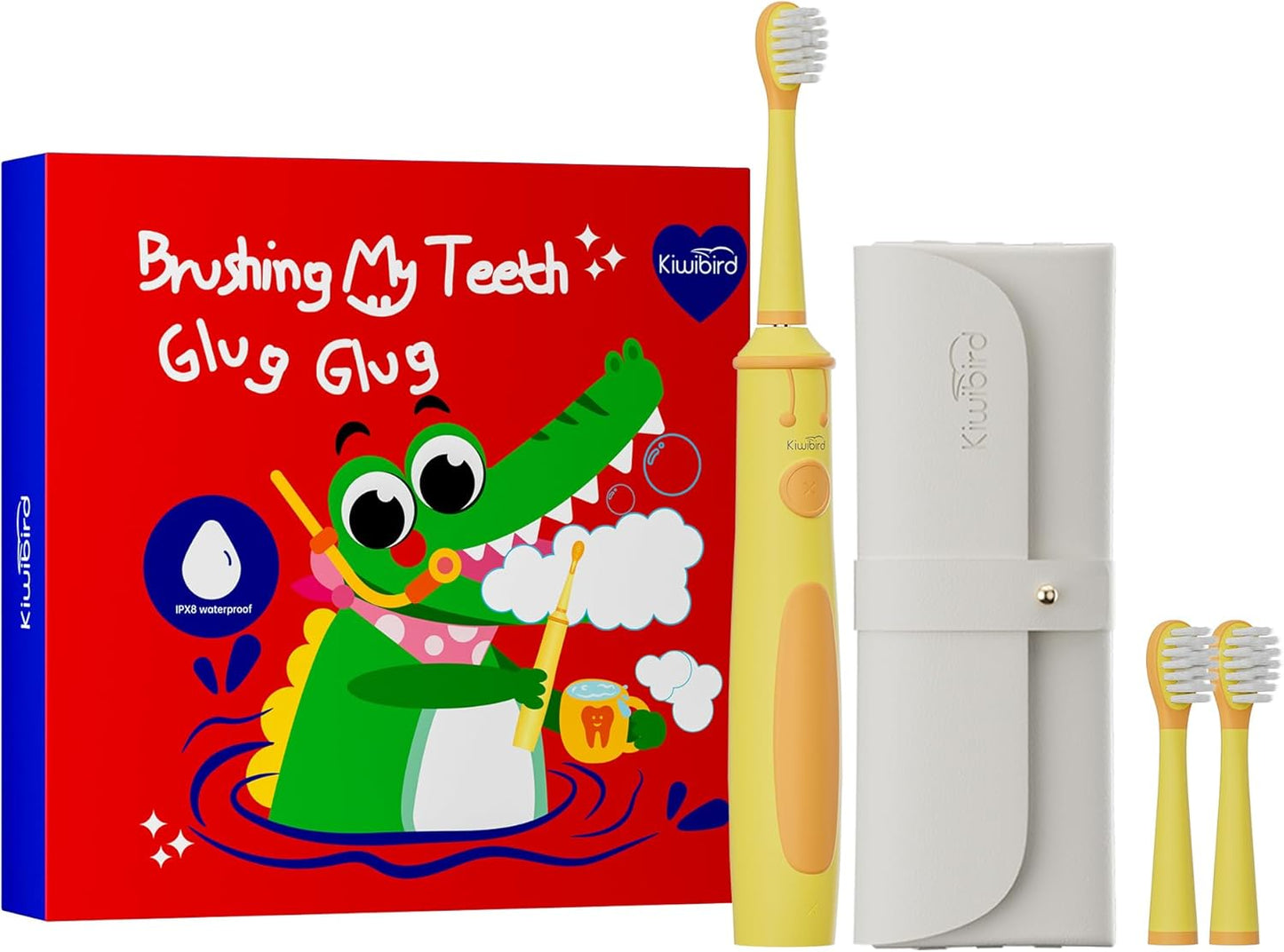 KIWIBIRD Kids Electric Toothbrush for Ages 3–10 | Toddler Sonic Toothbrush with 4 Modes & Soft Silicone Bristles | 2-Min Timer Pressure Sensor | 45-Day Rechargeable Battery | IPX8 Waterproof (Yellow)