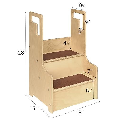 Contender 2 Step Up Stool for Toddlers and Kids with Support Handles and Non Slip, Montessori Wooden Reach Up Safety Steps for Bathroom, Kitchen [ Brown ]