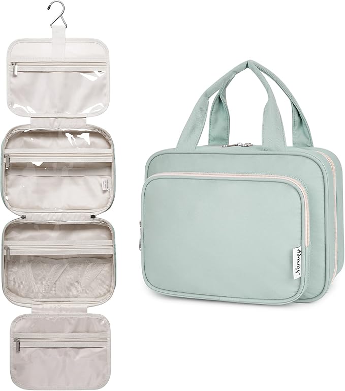 Narwey Hanging Toiletry Bag for Women Travel Makeup Bag Organizer Toiletries Bag for Travel Size Essentials Accessories Cosmetics (Mint Green (Medium))