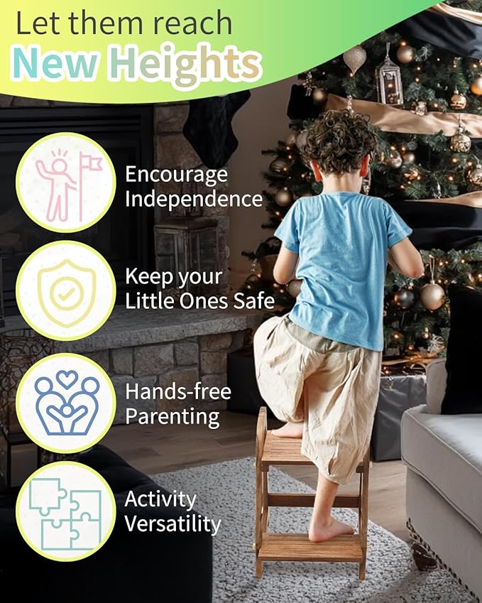 Wooden Step Stool for Kids, Toddler Adjustable Two Step Stool for Bathroom, Toilet Stool for Potty Training Stepping Stool with 300 lbs Capacity (Black Walnut)