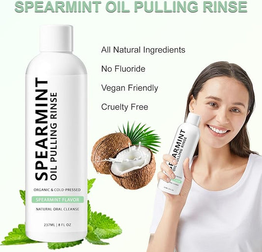 Spearmint Oil Pulling Mouthwash Rinse(237 ml), Cold-Pressed Coconut Mouthwash, Fresh Breath & Oral Care, Cleans Deeply Gentle Yet Effective (1)