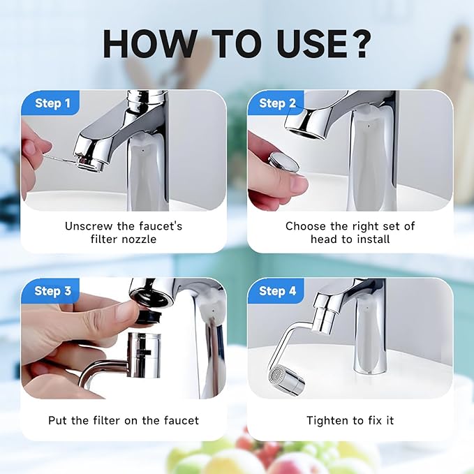 Universal Sink Faucet 1440° Rotatable Faucet Aerator Extender, U-Shaped Faucet Extender for Toddlers, Flexiflow 1080° Rotating Faucet Extender - 2 Modes Adjustable for Bathroom Sinks/Kitchens (Silver)